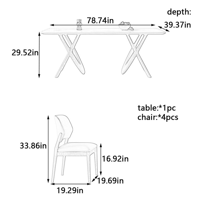 Ensemble de table de salle à manger et chaises Artistic Rock, H 29,52 po x L 78,74 po x l 39,37 po