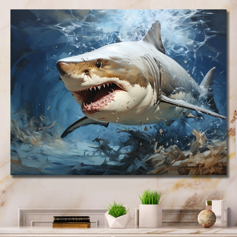 " Gray Teal Shark Stride ", Wrapped Canvas, 12" H x 20" W x 1" D