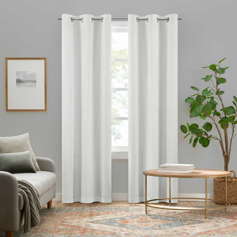 Eclipse Blackout Curtains, Pembroke Faux Linen Grommet Window Curtains, 108 in long x 42 in wide, Thermal Insulated and Noise Reducing Curtains for Living Room, Bedroom or Media Room, 2 Curtain Panels, White