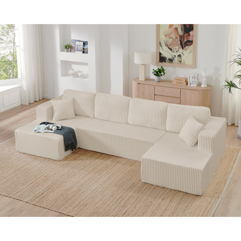 U Shape Modular Sectional Sofa, Compressed Sectional Sofa Modern Minimalist Style Corduroy Couch, Sleeper Sofa For Living Room, Bedroom, Comfy Compressed Sofa Couch Space-Efficient Design