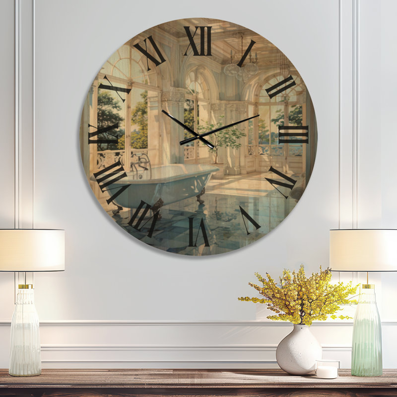 «Bathroom Tranquil Reflections II», très grande horloge minimaliste, imprimée sur bois, Oversized