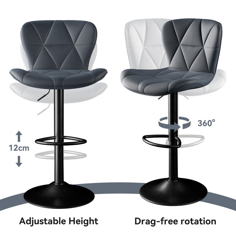 Higginsport Swivel Upholstered Adjustable Height Counter Stool with Metal Frame, Grey