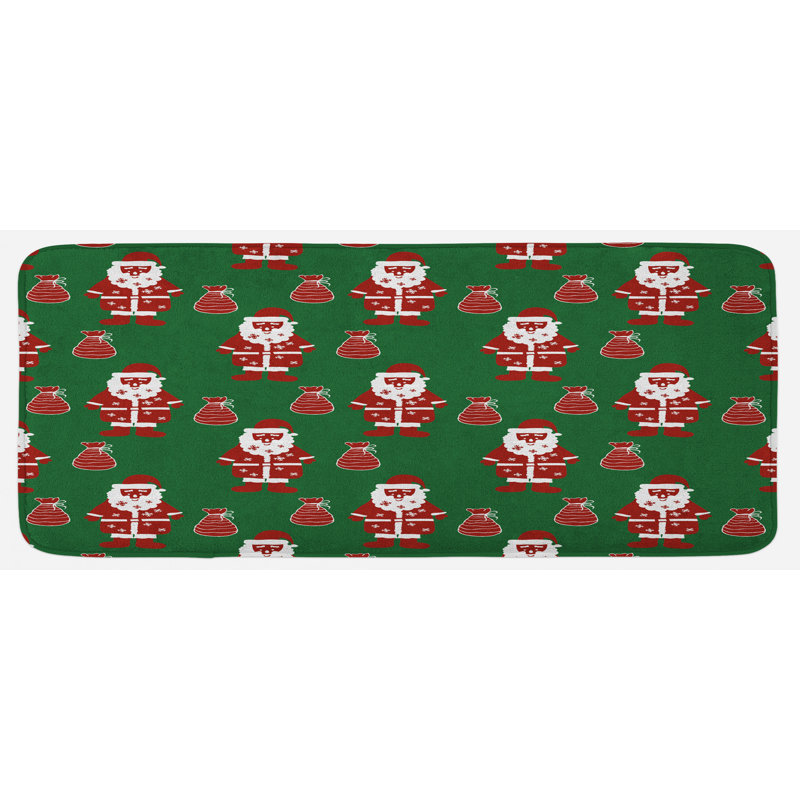 Tapis de cuisine Père Noël tenant un sac présent sur fond vibrant Happiness