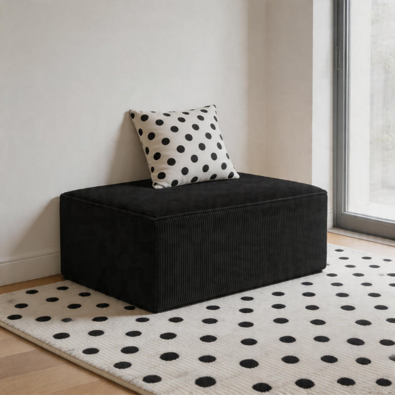 Repose-pieds 29,5 po Velours côtelé modulaire en mousse sans assemblage requis, Noir