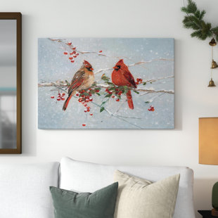 Cardinal Watercolor Canvas Art, A Joyful Moment Cardinal Couple Watercolor  Painting On Canvas - Best Canvas Wall Art