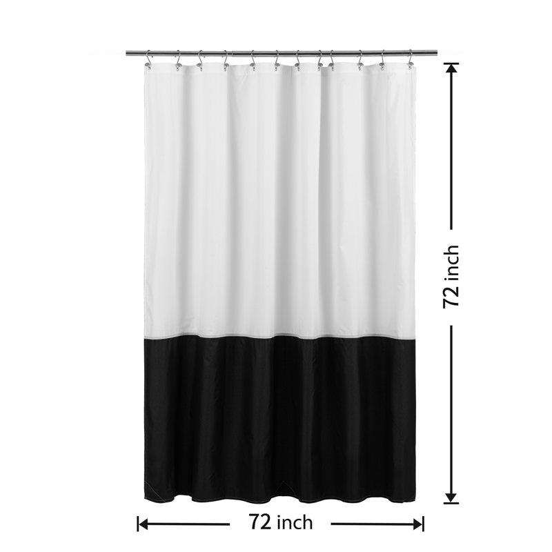 Kidd Waterproof Fabric Single Shower Curtain Liner With Magnets, Black/White, 72"H x 72"W