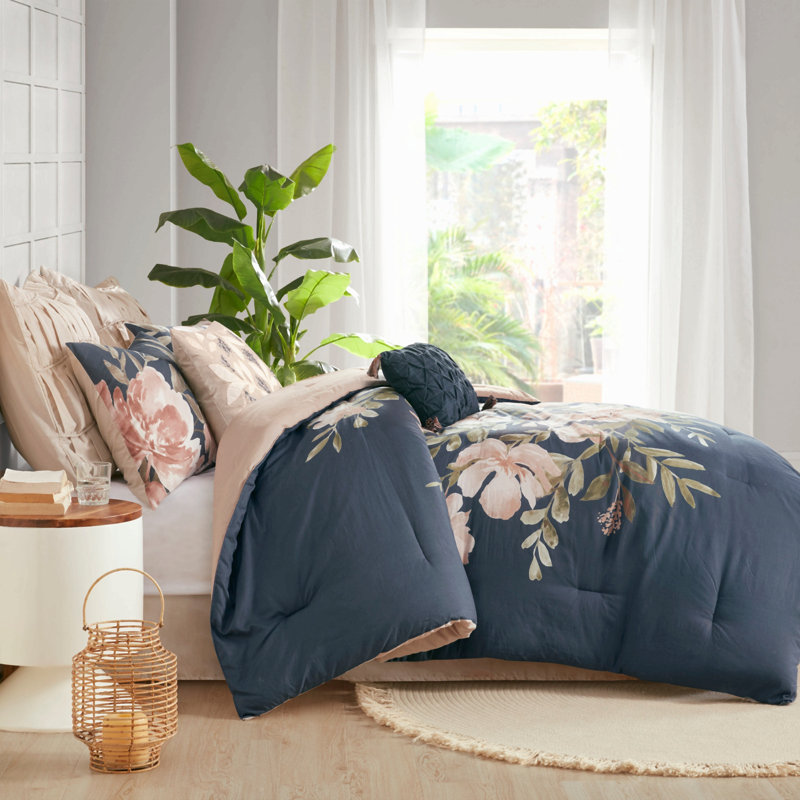 Ensemble d'édredon en coton 8 pièces pour grand lit bleu marine, Queen Comforter + 7 Additional Pieces