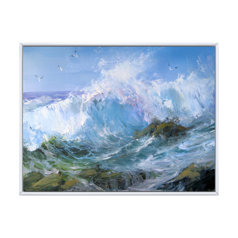 Warm Surf Waves - Reproduction de photo sur toile, H 8 po x l 12 po x P 1 po, Cadre flottant blanc