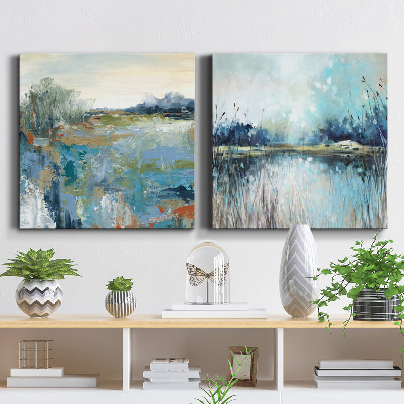 Energetic Earth - ensemble de 2 peintures sur toile tendue, H 32 po x l 64 po x P 1 po