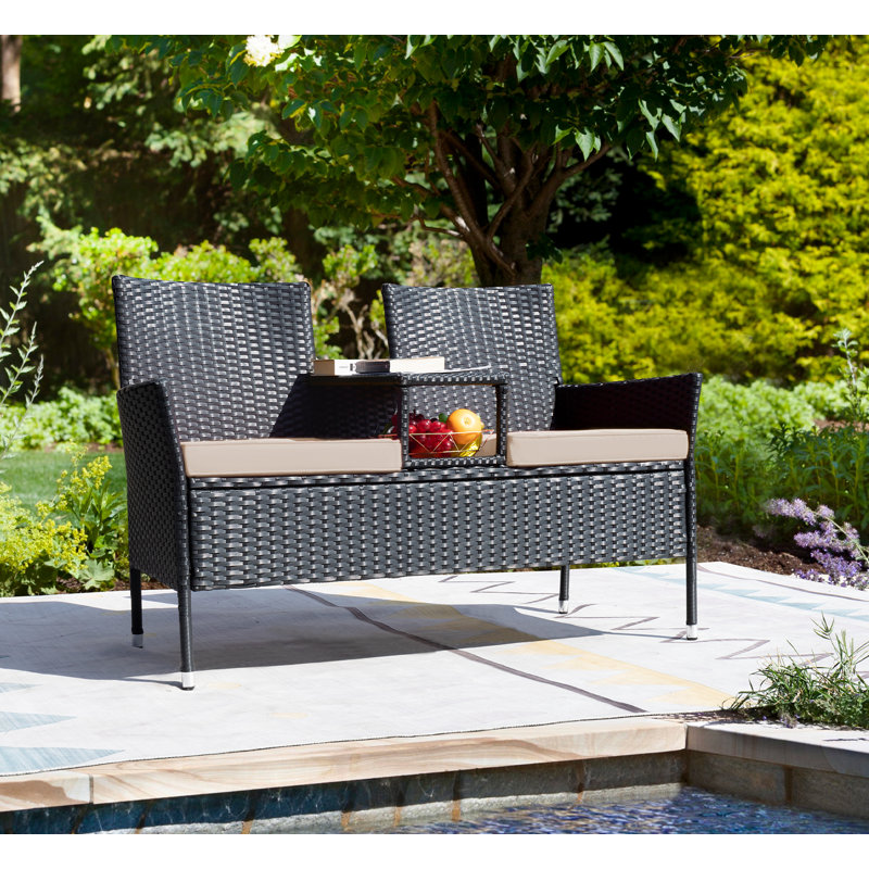 Margueriette Wicker 2 - Person Patio Conversation Set with Cushions, Beige