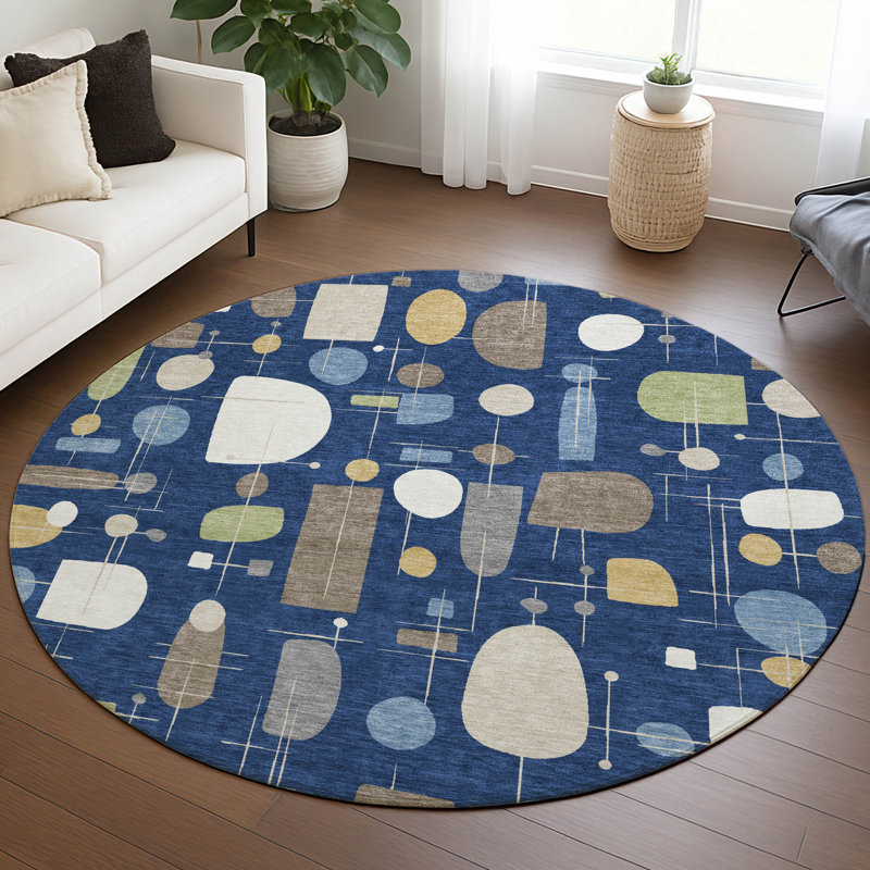 Machine Washable Indoor/Outdoor Juliet ACN2393 Mid-Century Modern Rug, Round 8'