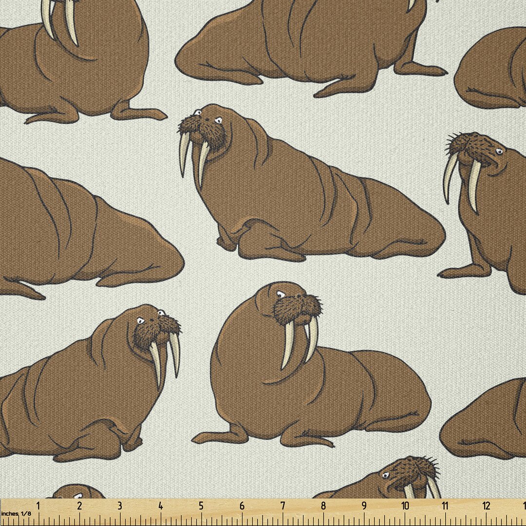 Stoff als Meterware, Cartoon Walrus Illustration, Tier, Karamell Eierschalenfarben