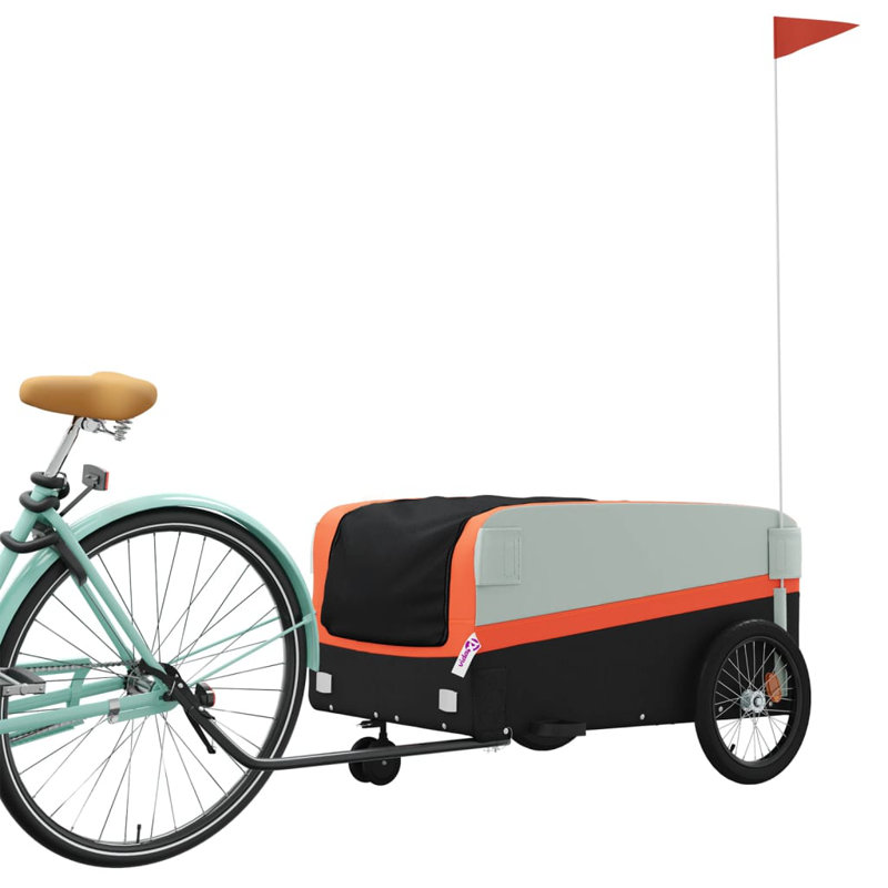Remorque de vélo en fer noir et jaune 99,2 lb Vidaxl, H 1,68 pi x l 4,13 pi x P 2,07 pi, Orange