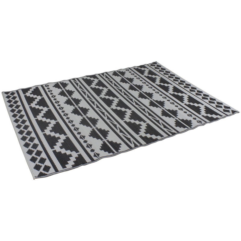 Tapis d'extérieur rectangulaire noir et blanc 4 pi x 6 pi Aztec