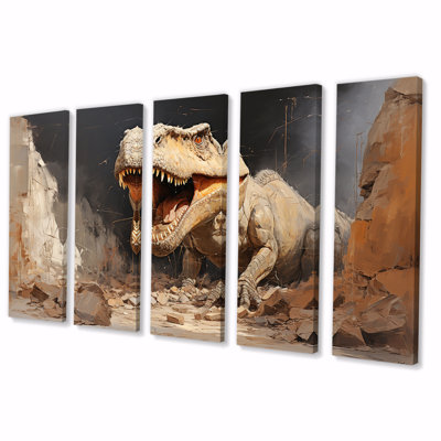 Brown Prehistoric Dinosaur Canyon II - Dinosaur 5 Piece Wall Art