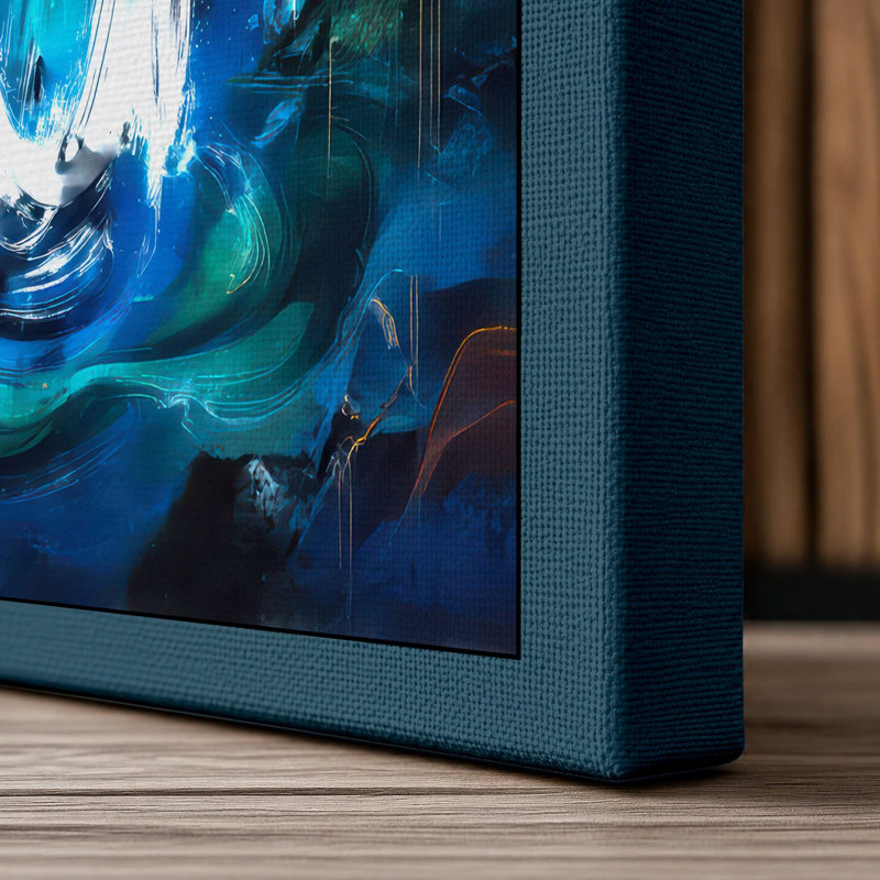 Luminous Hands Cosmic Fantasy & Sci-Fi 1 Piece Wrapped Canvas Wall Art, 30x20 - 76.2 x 50.8 cm, Teal Border