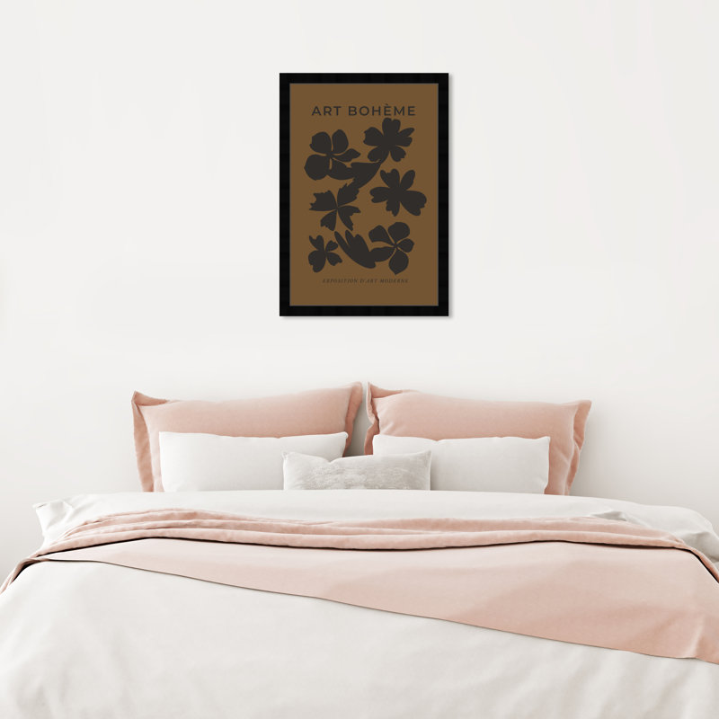 Motif floral noir et brun minimal - cadre photo, impression sur papier, Noir, H 26 po x l 18 po