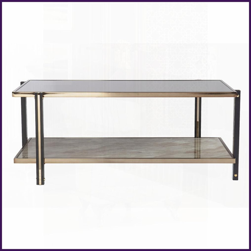 Champagne-teint miroir & amp; Table basse en faux marbre pour le salon, rangement élégant et peu encombrant