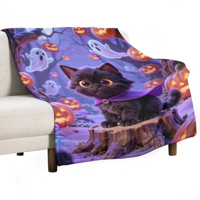 Jeté de chaton noir portant une luxueuse jeté en flanelle, une couverture douce et chaude pour le canapé-lit du salon