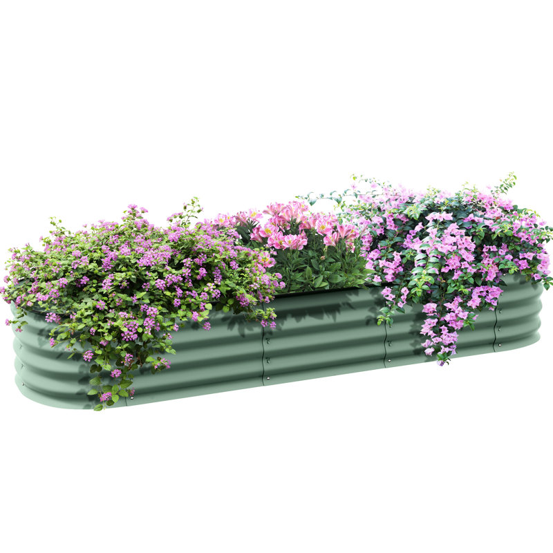 Jardinière surélevée en métal galvanisé, 1,95 m x 0,64 m, bac à fleurs extérieur avec rebord, pour la culture de fleurs, d'herbes aromatiques et de légumes, facile à assembler, bon drainage, kit de jardinière modulaire, longueur 200 cm x profondeur 62 cm