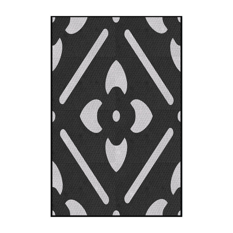 Tapis noir/blanc cassé tissé à la machine, Rectangle 6 pi x 9 pi