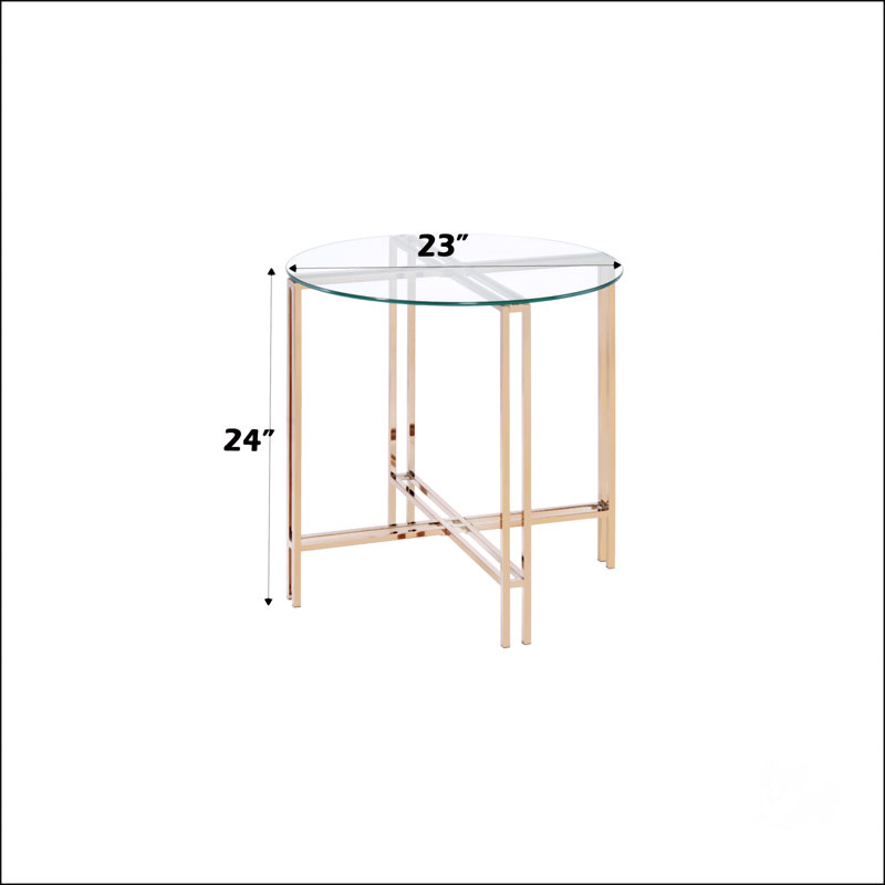 Clear Glass Top With Champagne Finish End Table,Round Side Table,Metal Leg