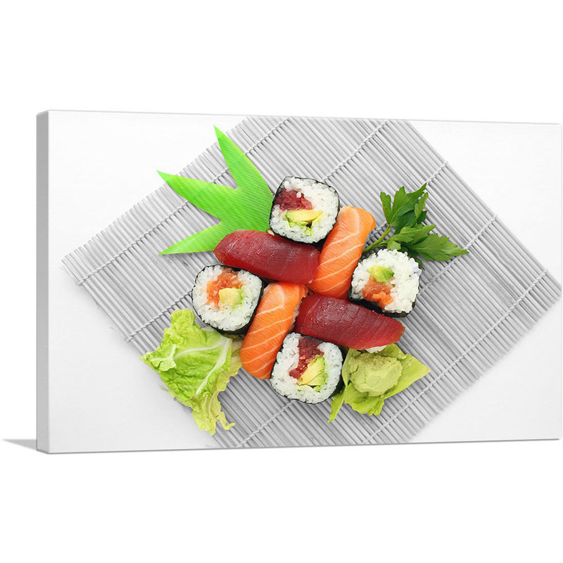 Sashimi avec salade de sushi - reproduction de photo sur toile tendue, H 18 po x l 26 po x P 1,5 po