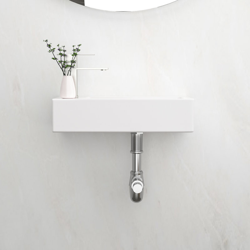 White Ceramic Wall Mount Bathroom Sink - 14.53X7.48 Inch Rectangular, Stain , Low Water Absorption, Acid Resistance, Modern Enticing With Faucet Hole Rectangular Mounted Sink, Stain-, Absorption