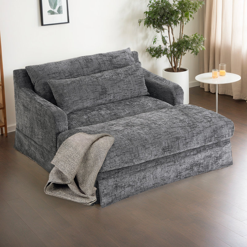 Canapé-lit en chenille - causeuse avec coussins, surface texturée, siège très profond, Gris