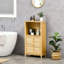 Armoire de salle de bain en bambou avec plusieurs tablettes et portes, naturel
