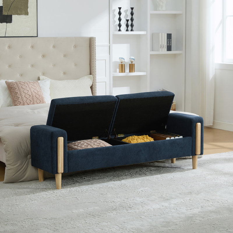 Banc de rangement moderne rembourré, Bleu, Bleu