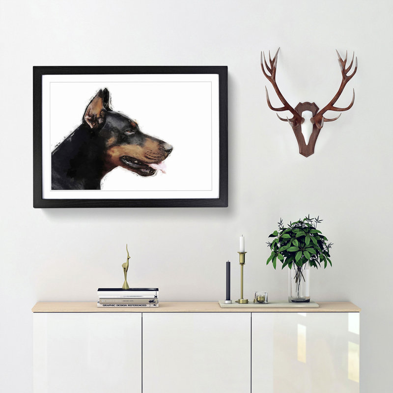 Magnificent Doberman Dog in Abstract - Picture Frame Painting Print, 60cm H x 91cm W x 2cm D, Black