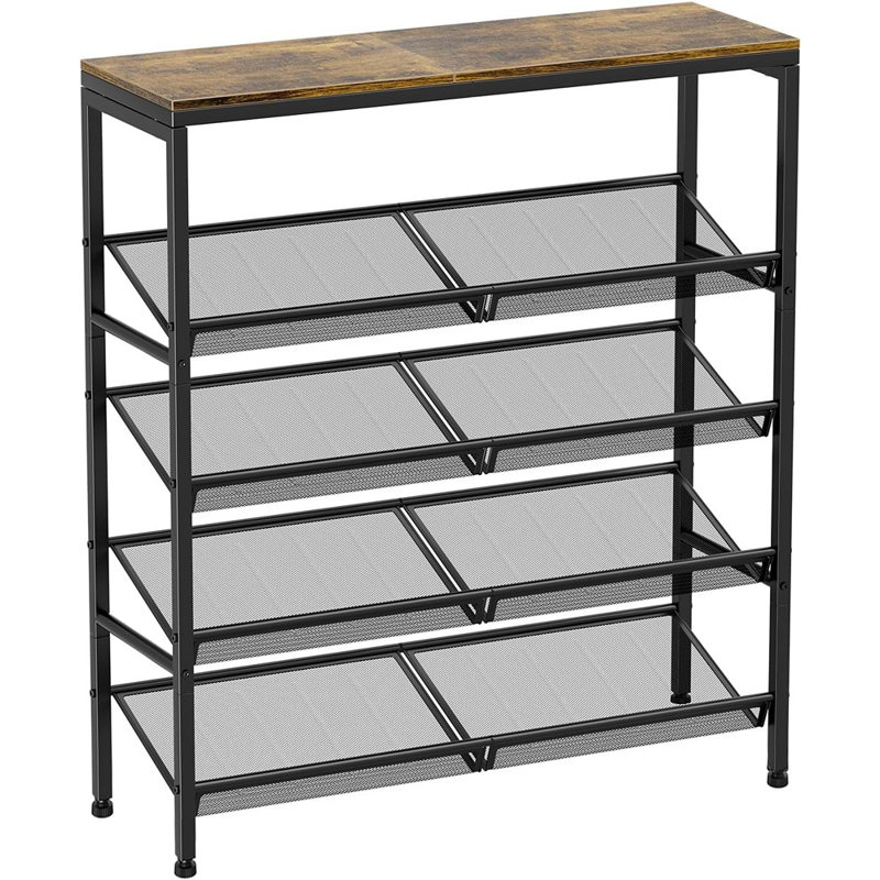 Range-chaussures à 5 niveaux pour le vestibule, range-chaussures autoportant réglable avec tablettes de rangement et plateau spacieux, design industriel en brun rustique et noir encre