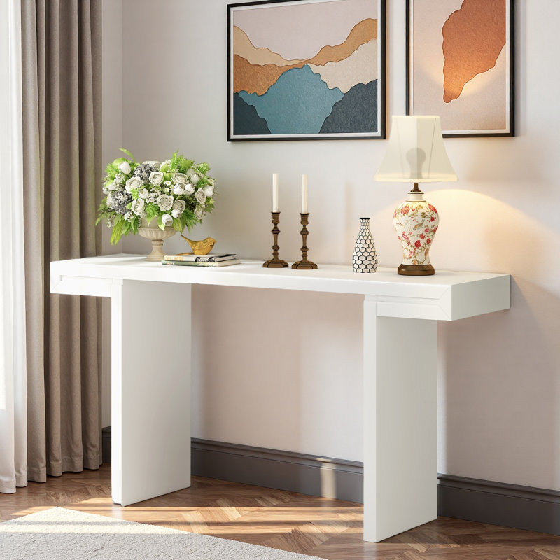 Console avec lignes géométriques et pieds réglables, Blanc