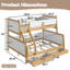 Lit superposé simple au-dessus de grand lit simple avec tiroirs de rangement, lit superposé pour enfant en bois massif avec lattes, conception convertible, blanc et naturel
