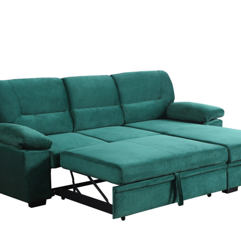 Reversible Sleeper Sectional Sofa Chaise, Green Velvet