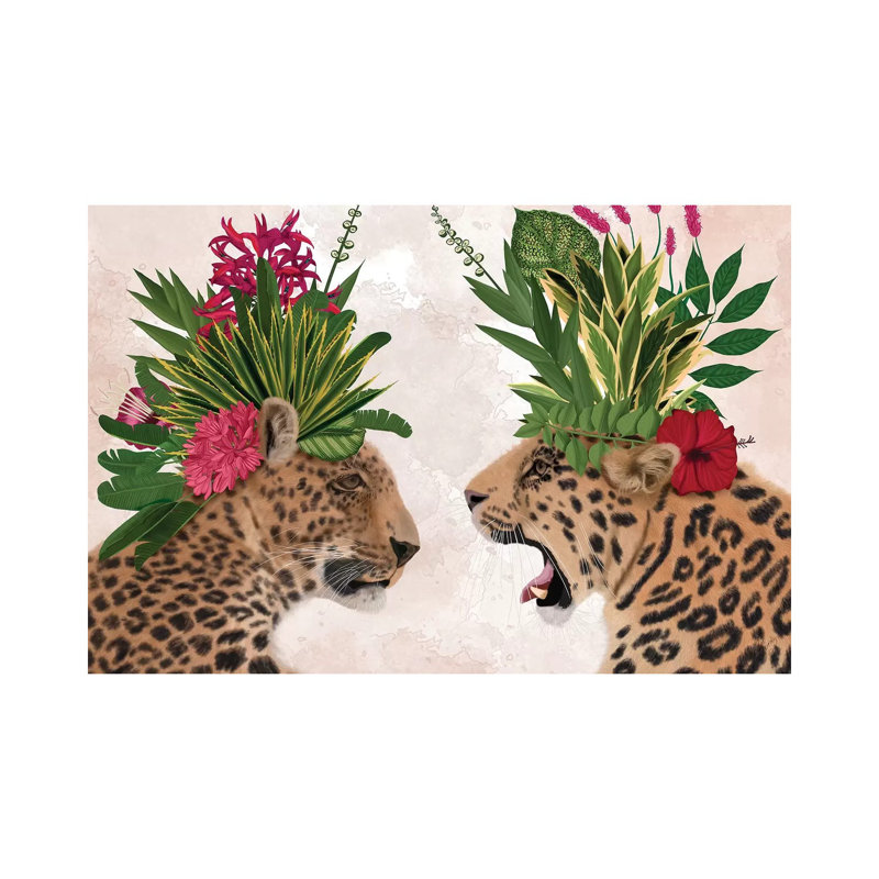Hot House Leopards, Pair, Pink Green by Fab Funky - Wrapped Canvas Print, 152.5 cm H x 101.5 cm W