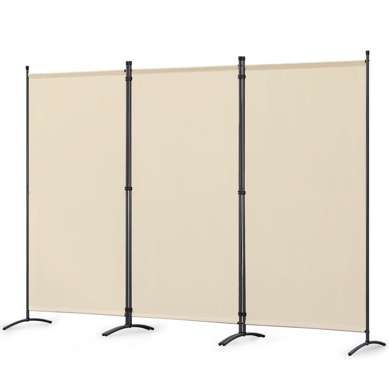 243cm W x 180cm H 3 - Panel Metal Folding Room Divider, Beige