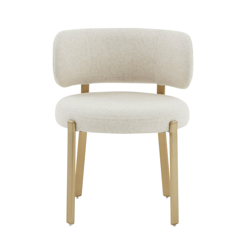 Cream Linen Upholstered Dining Arm Chair with Light Wood Legs
