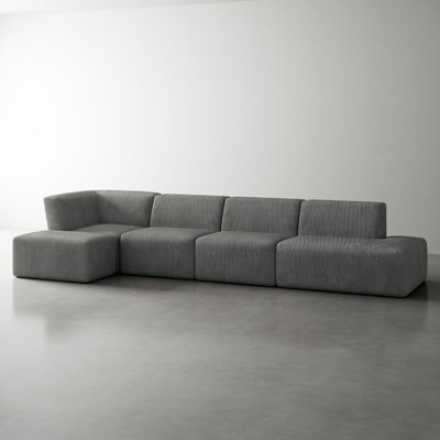 Berlare Boneless Upholstered Compression Corduroy Modular Sectional Sofa Set with Removable Ottoman – Fully Compressed, No Assembly Required
