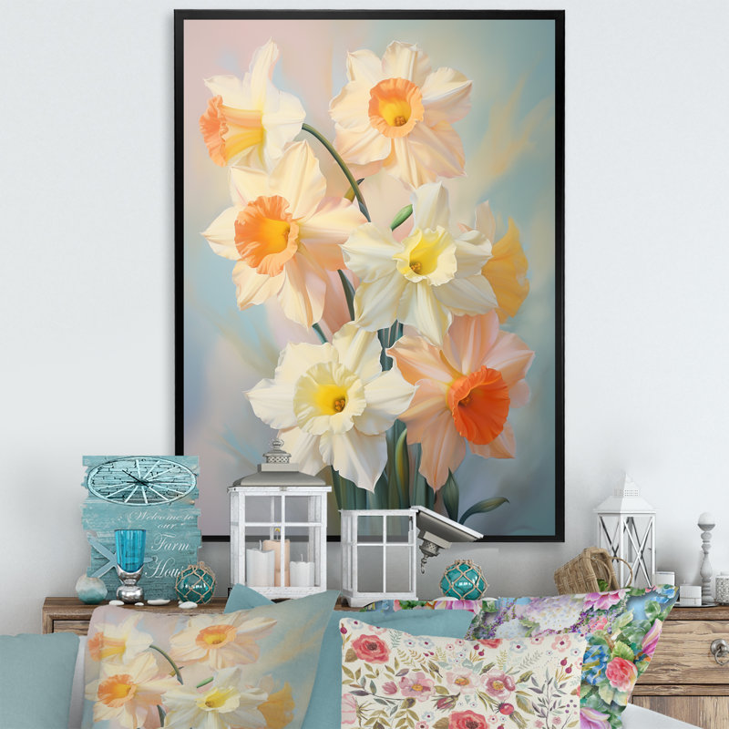 «Wasilij White Affodils», impression romantique sur toile, Cadre photo noir, H 20 po x l 12 po x P 1 po
