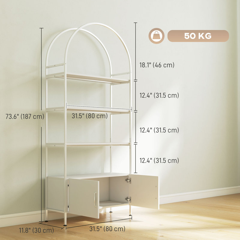 Étagère à 4 niveaux avec armoire pour le salon, bureau, blanc, Blanc