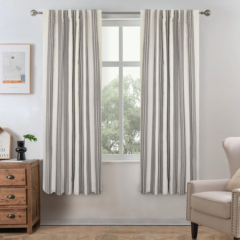 Chris Vertical Striped Linen Blend Lined Thermal Insulated Blackout Rod Pocket Back Tab Curtains, 52" W x 63" L, Gray