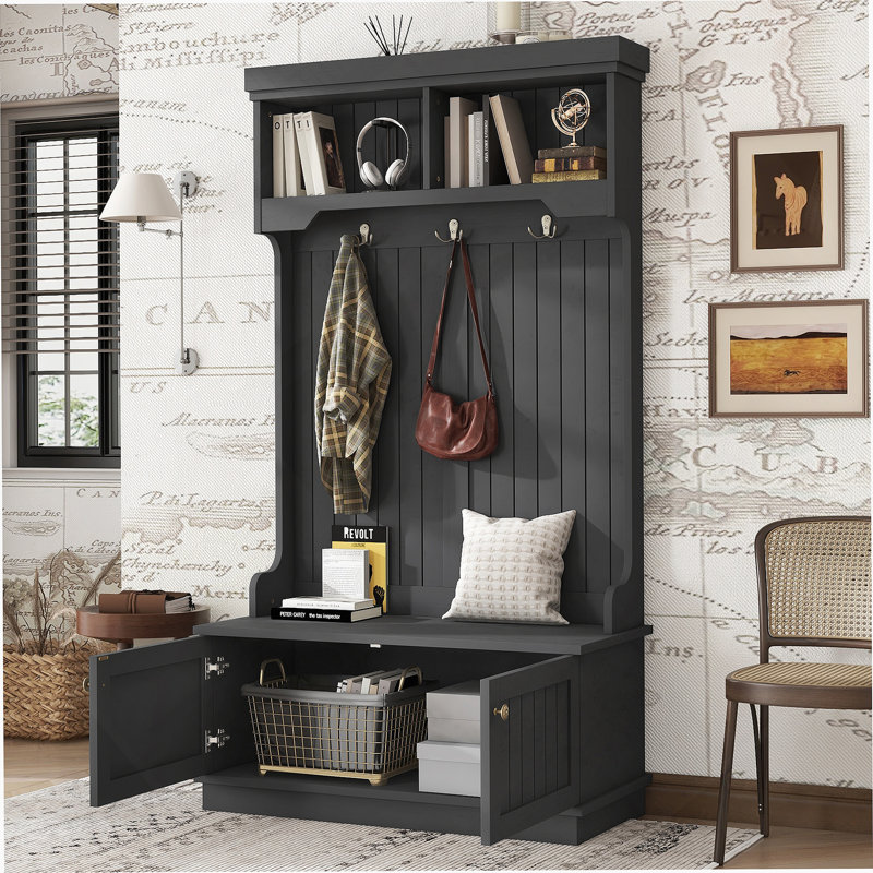 Multifunctional Hall Tree With Storage Shoe Bench, Ideal For Organizing Entryway And Hallway, Featuring Hooks And Display Shelves
