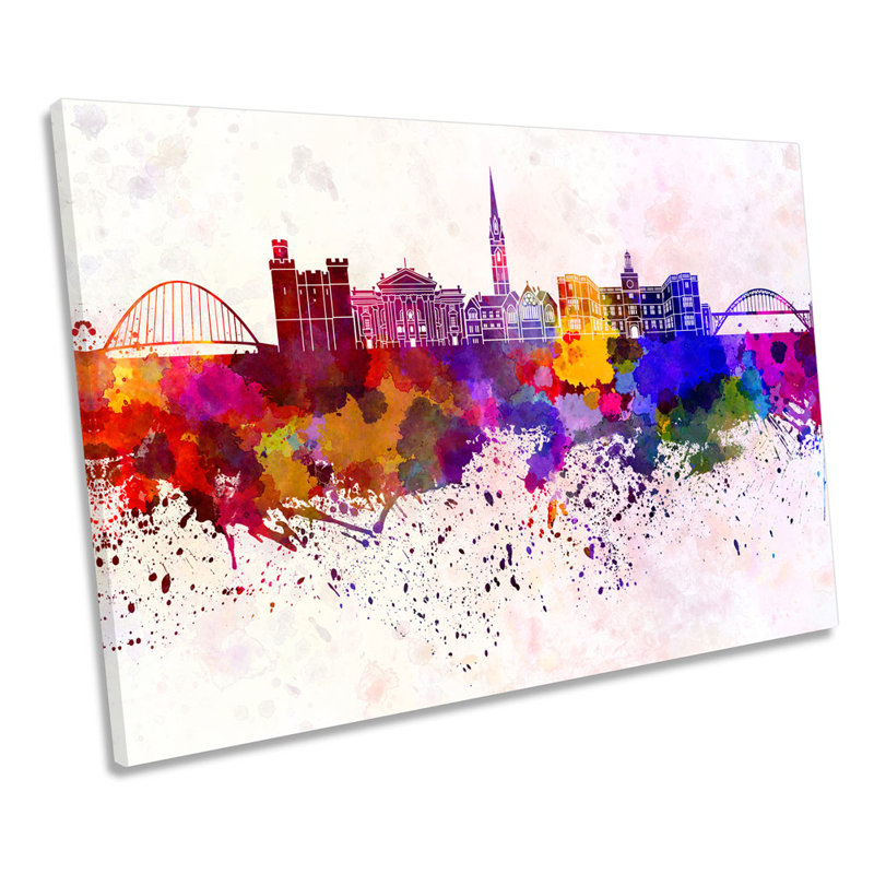 Newcastle City Skyline Modern - Wrapped Canvas Print, 61cm H x 91.4cm W x 4cm D