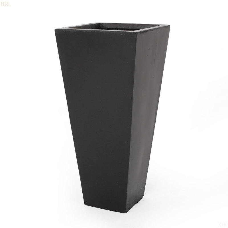 Jardinière d'extérieur moderne en pierre MGO, Noir, H 28,5 po x l 13 po x P 13 po