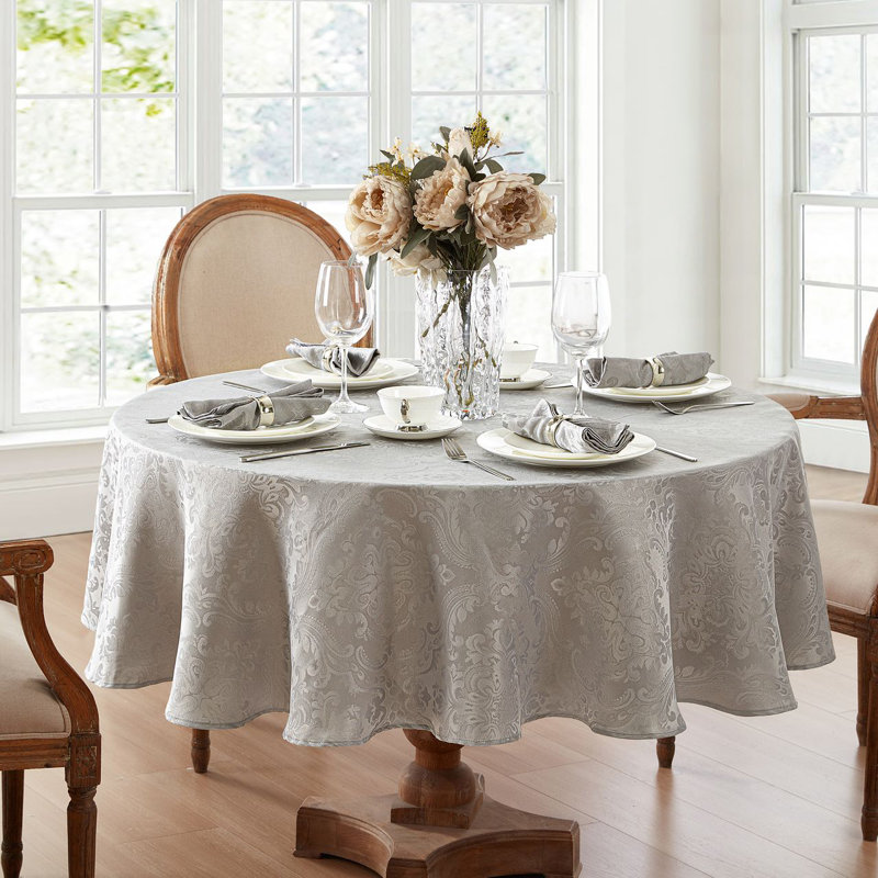 Corson Woven Damask Jacquard Polyester Tablecloth, Silver, 70" L x 70" W Round