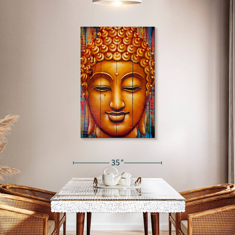 Leisha Buddha Face On Planks, 45" H x 30" W