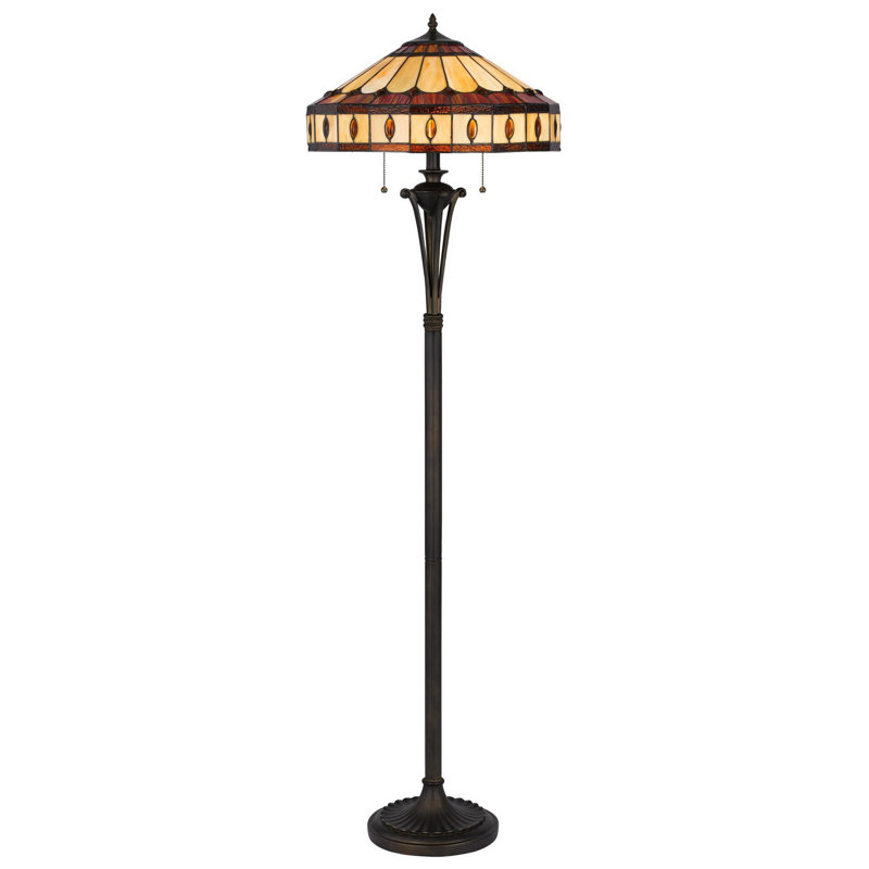Lampe sur pied rétro 61 po de style Tiffany, abat-jour en verre, bronze antique