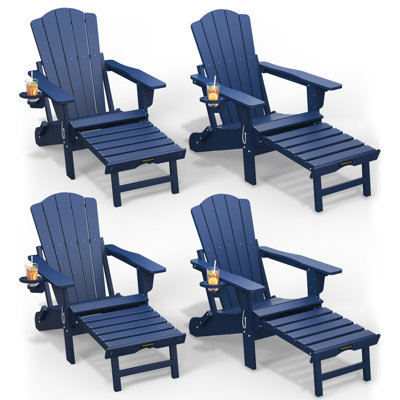 Dareona Pakkdiarie Folding Adirondack Chair with Cup Holder,HDPE Outdoor Chair with Comfort Ergonomic Seat for Patios,Lawn,Garden, Backyard Use